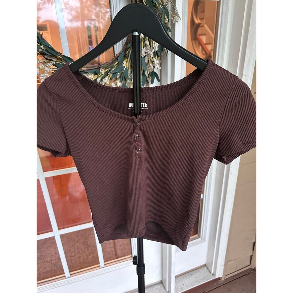 Hollister Crop Top Brown Ribbed size Medium - Picture 2 of 4
